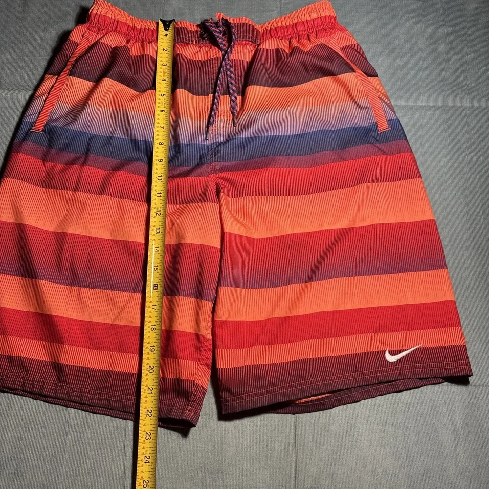 Nike Swim Trunk Shorts Mens L Orange Stripe Mesh Lining Board Beach Vacation